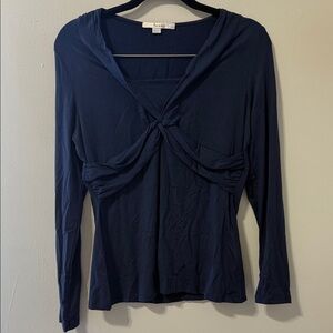 Boden Navy Blue Twist Front Long Sleeve Top Sz 10